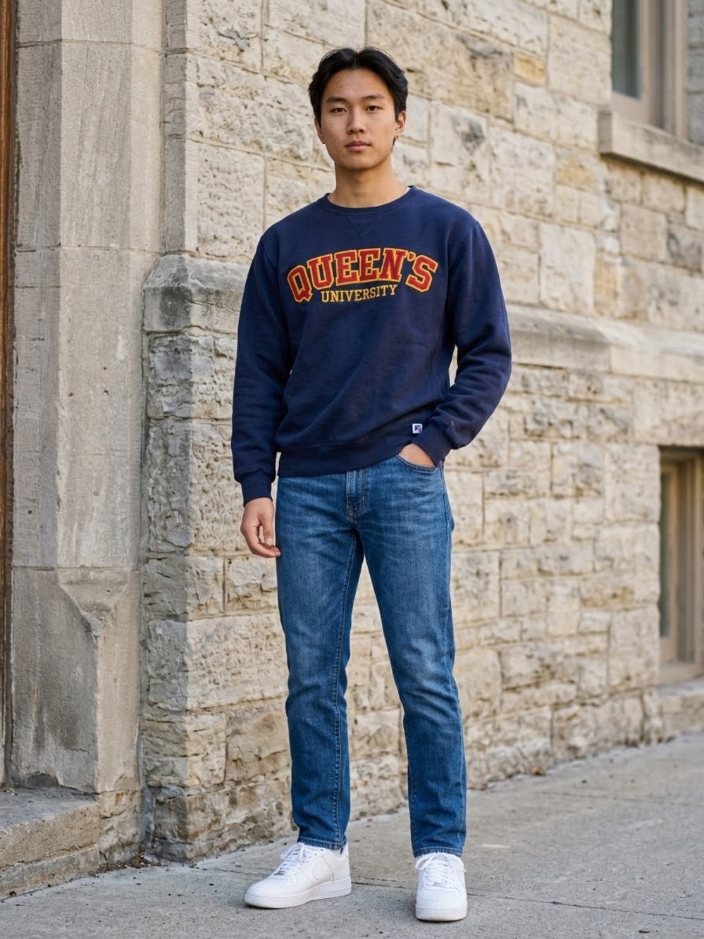 Vintage Russell Athletic Queen's University Navy Sweatshirt Small